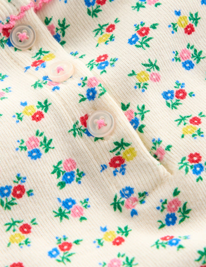 Snug Henley Pajamas-Soft Ivory Spring Ditsy-3