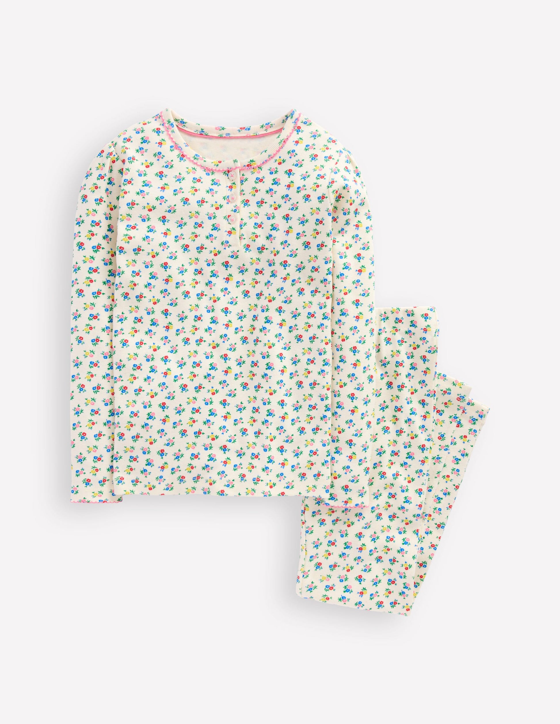 Snug Henley Pajamas-Soft Ivory Spring Ditsy-1