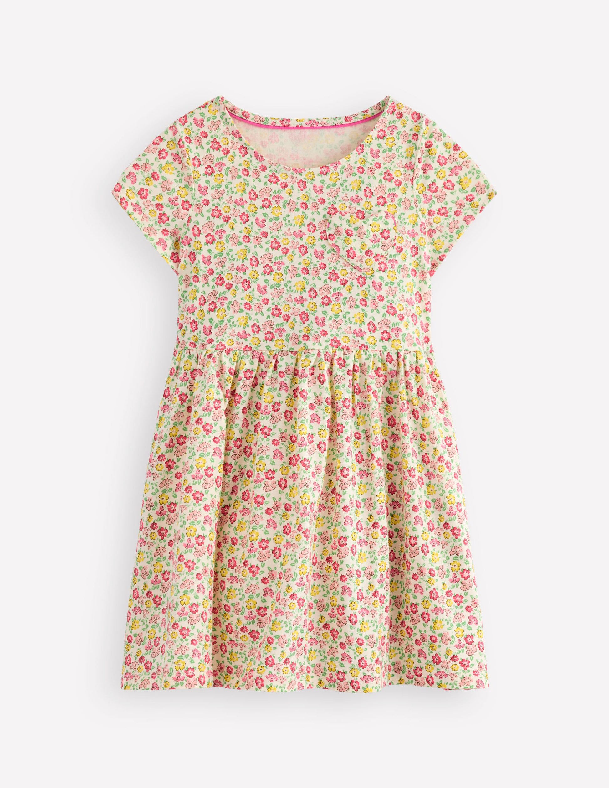 Heart Pocket Fun Jersey Dress-Multi Summer Flowerbed-1