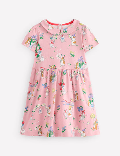 Peter Pan Collar Jersey Dress-Vintage Pink May Day-1