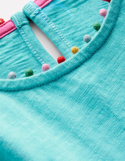 Ali Pom Trim Jersey Dress-Caribbean Blue-3