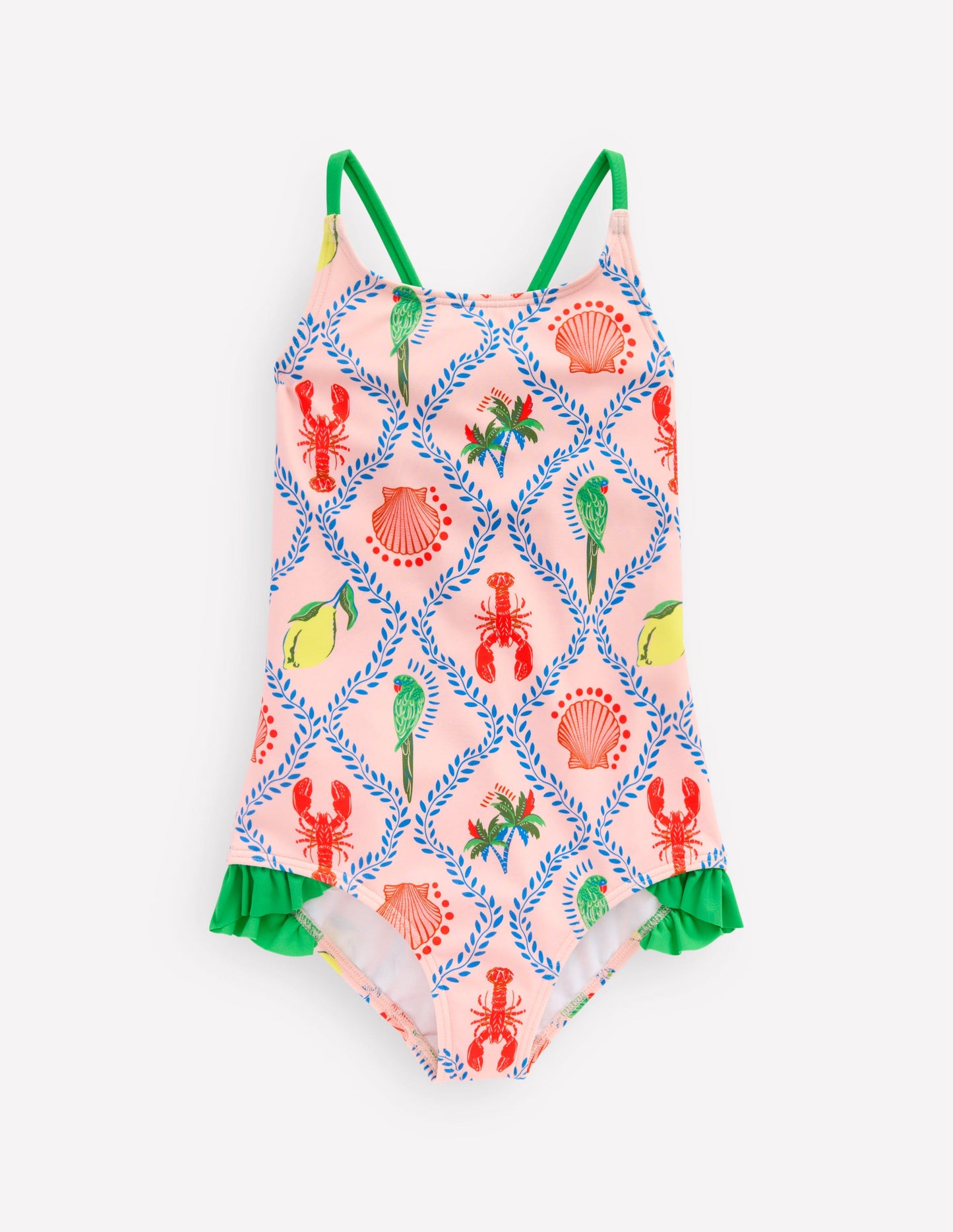 Pretty Cross-Back Swimsuit-Chalk Pink Tropical Print