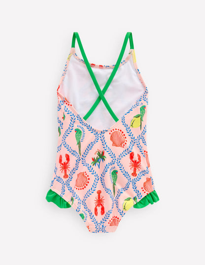 Pretty Cross-Back Swimsuit-Chalk Pink Tropical Print-2