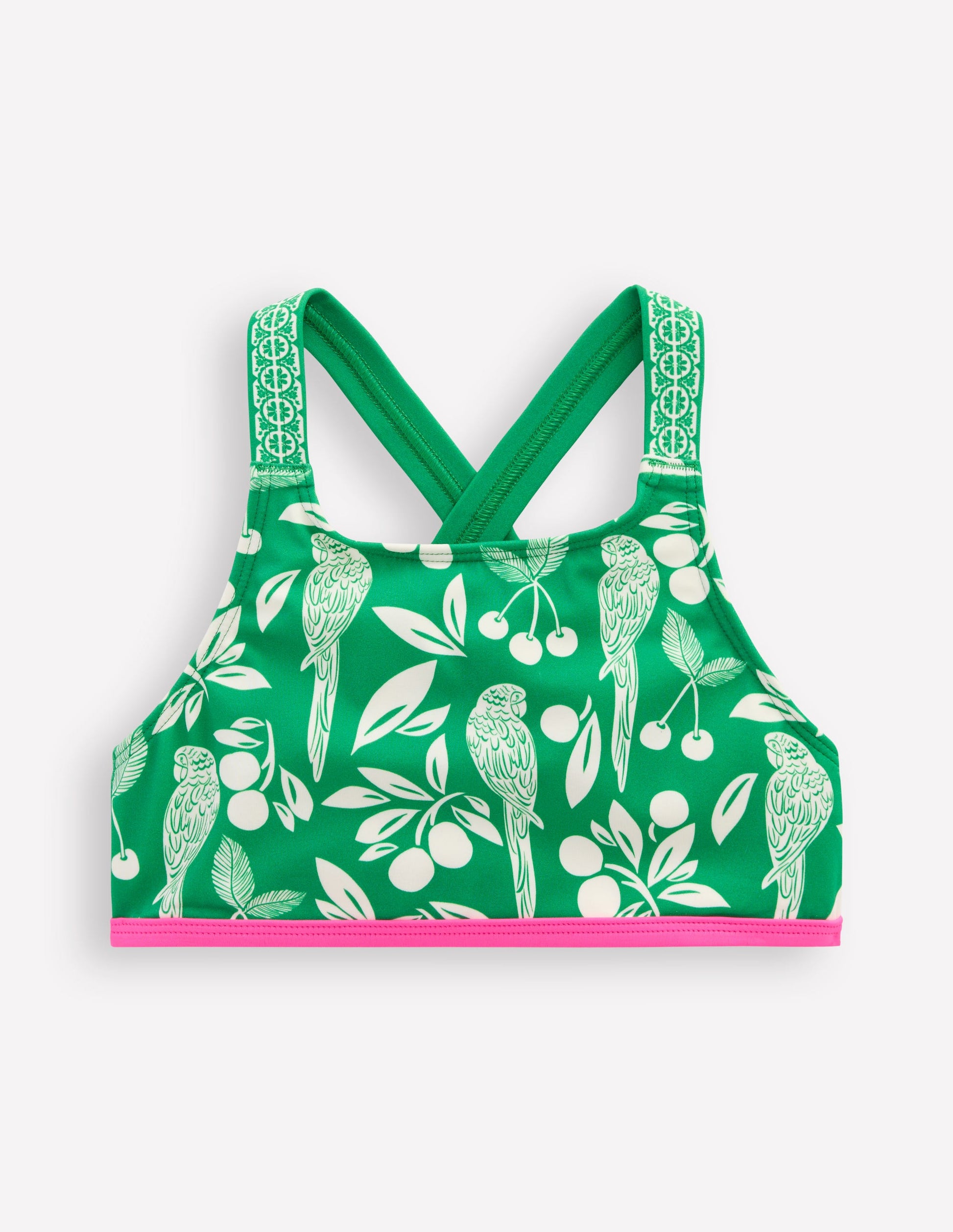 Cross-back Bikini Top-Rich Emerald Parrot Palm-1