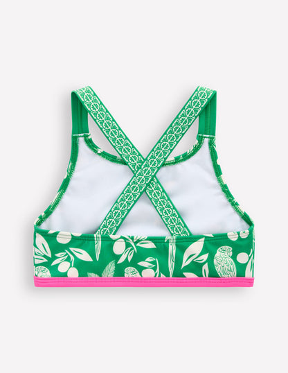 Cross-back Bikini Top-Rich Emerald Parrot Palm-2