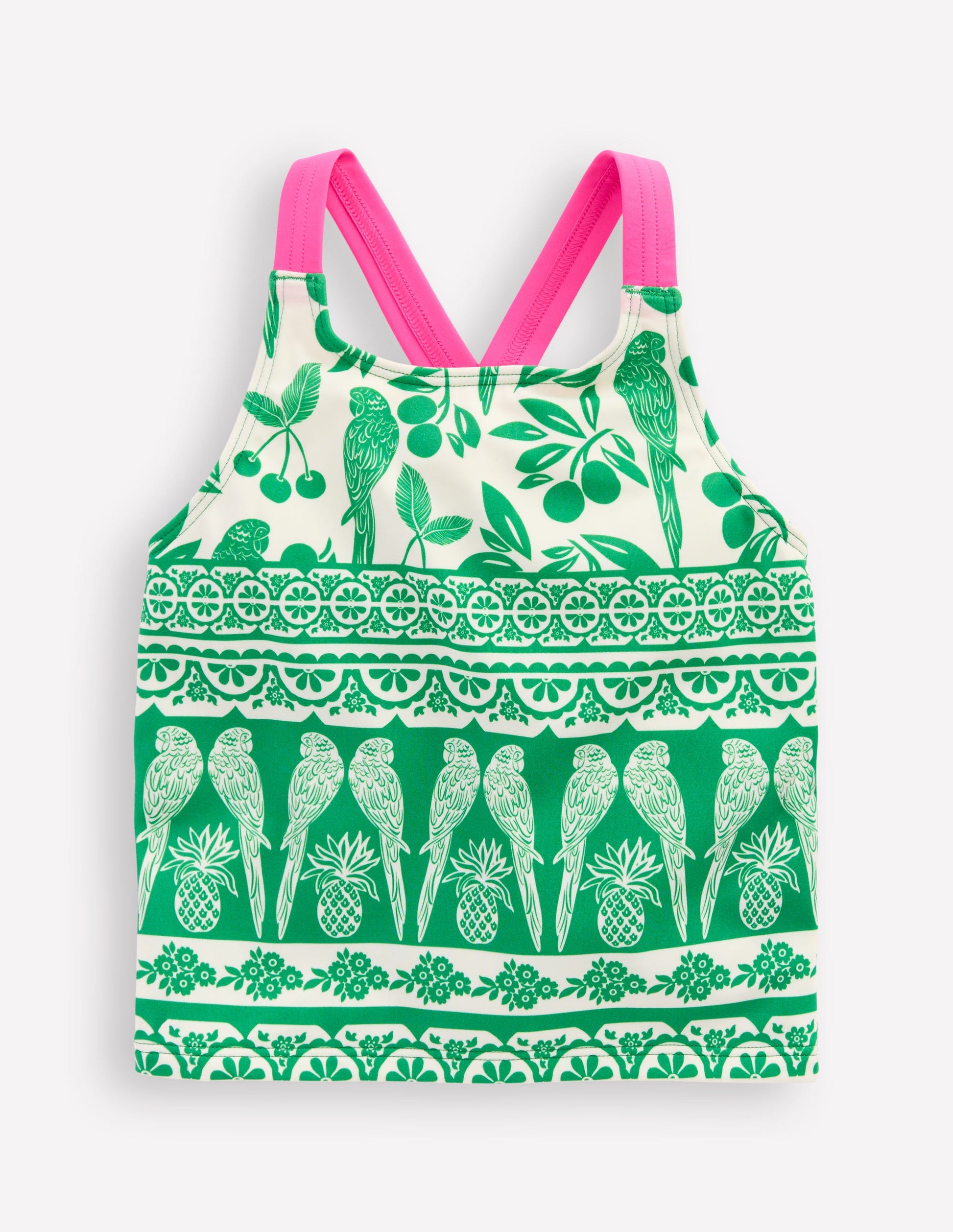 Cross-back Tankini Top-Rich Emerald Parrot Palm-1