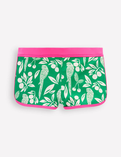 Patterned Swim Shorts-Rich Emerald Parrot Palm-1
