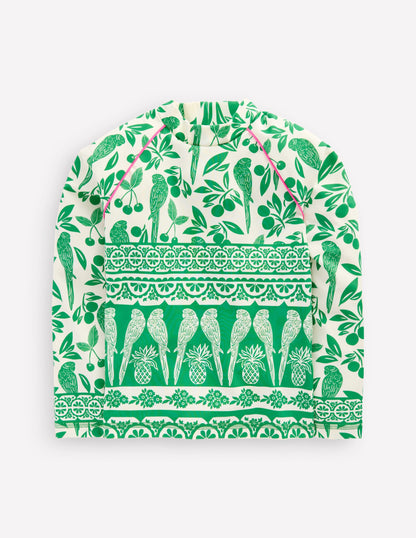 Sun Safe Patterned Rash Vest-Rich Emerald Parrot Palm-1