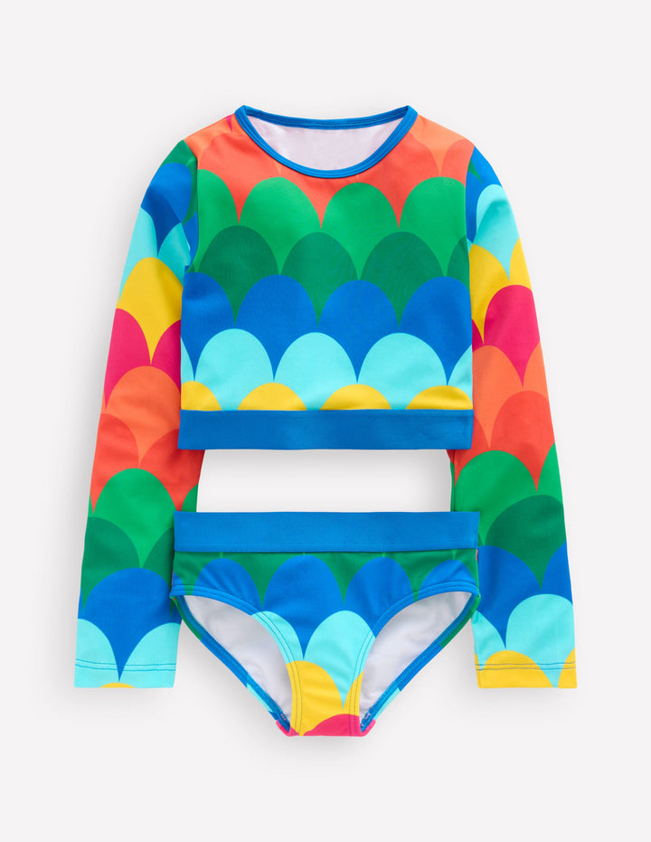 Cropped Rash Vest Set-Multi Scallop Stripe