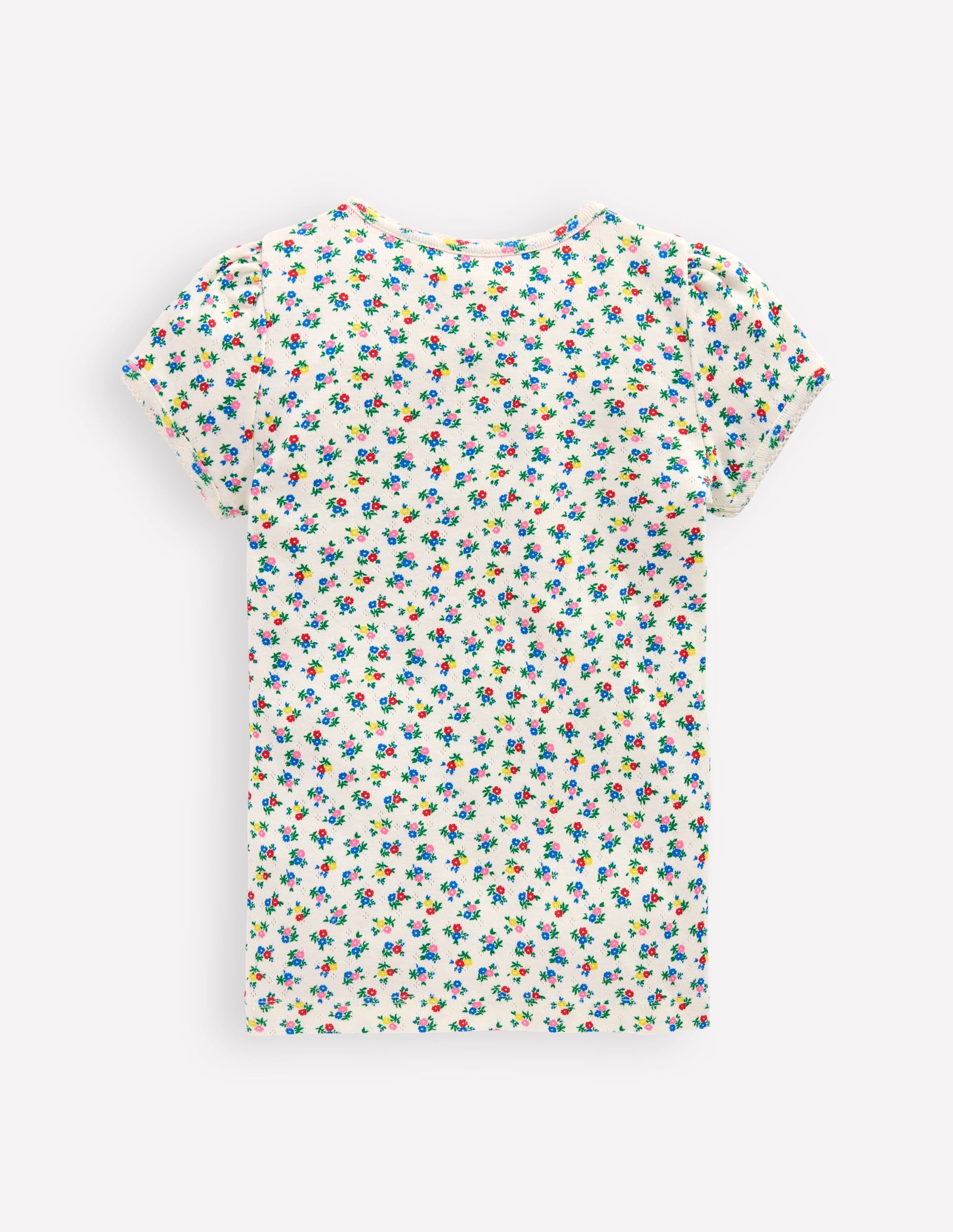 Short Sleeve Pointelle Top-Soft Ivory Ditsy Floral - Image 2