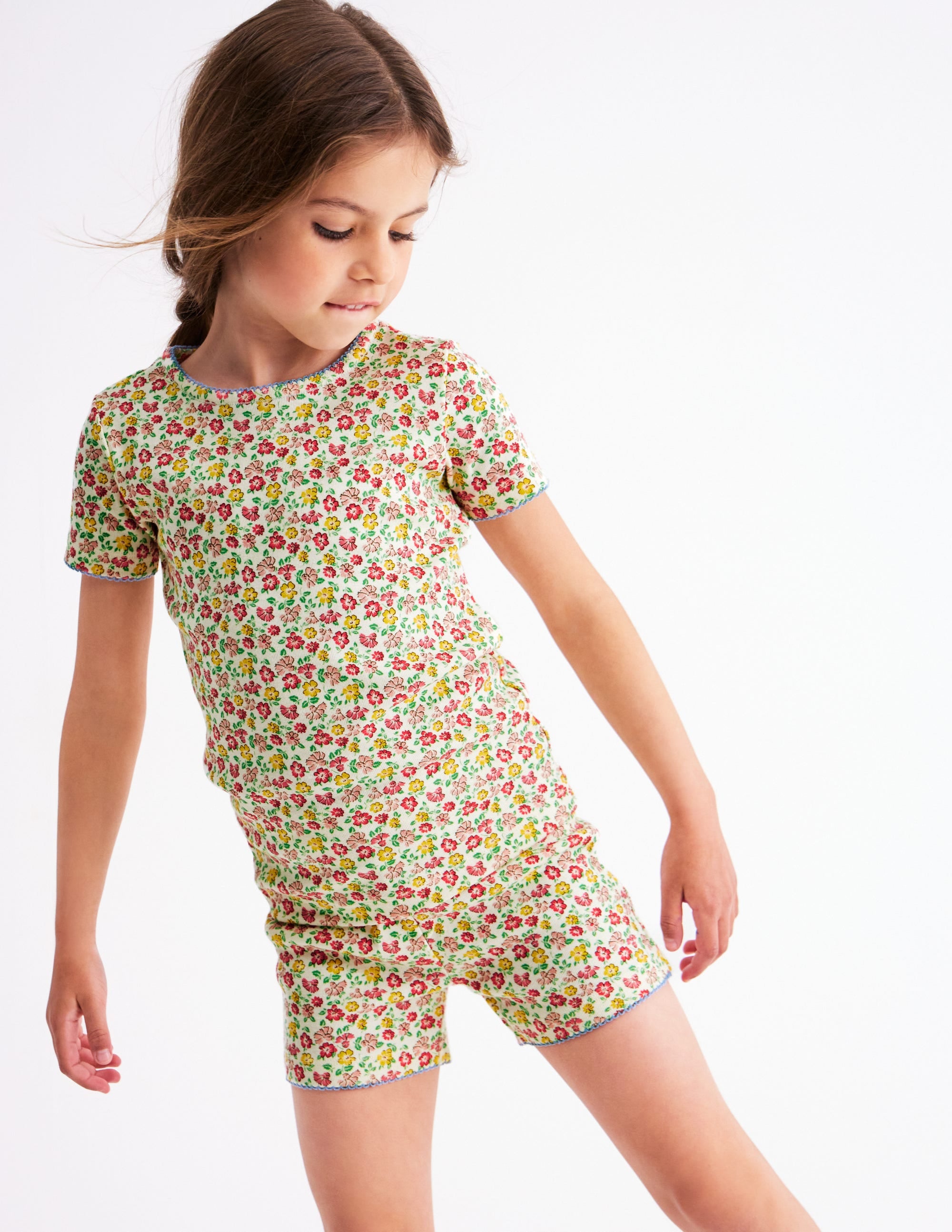 Snug Short John Pajamas-Multi Summer Flowerbed - Image 1