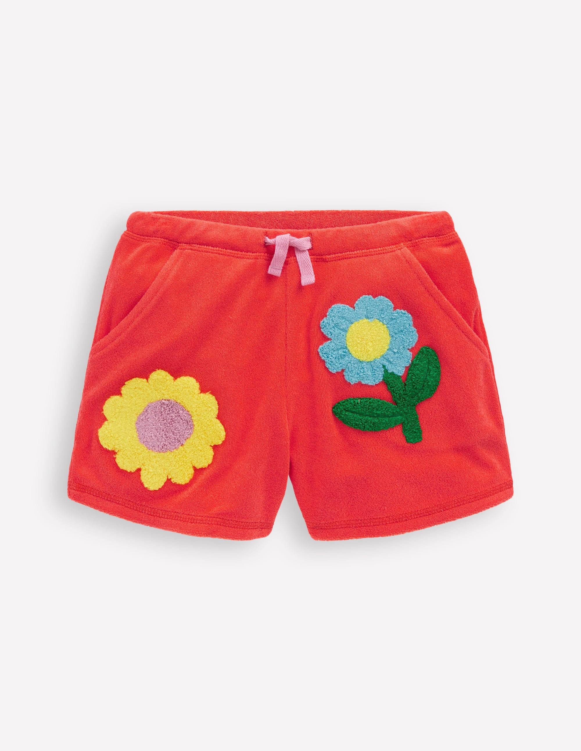 Printed Towelling Short-Coral Orange Flowers - Image 1