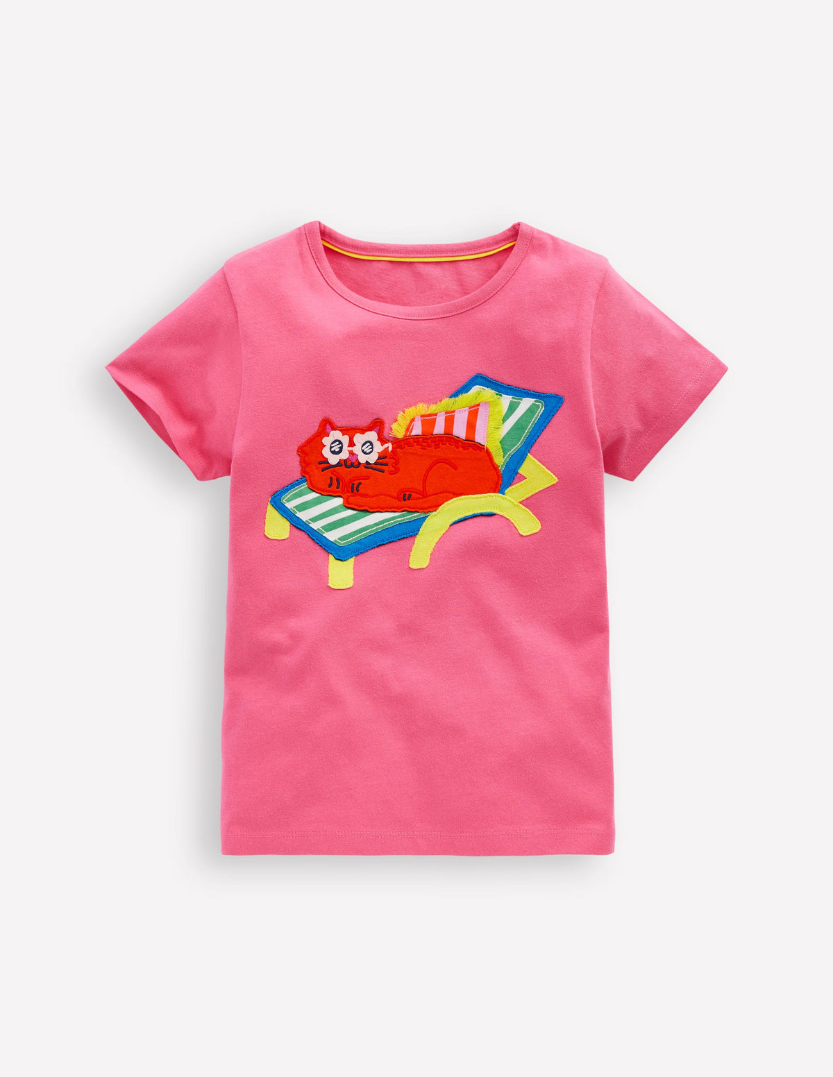 Short Sleeve Appliqué T-shirt-Rose Petal Pink Cat-3