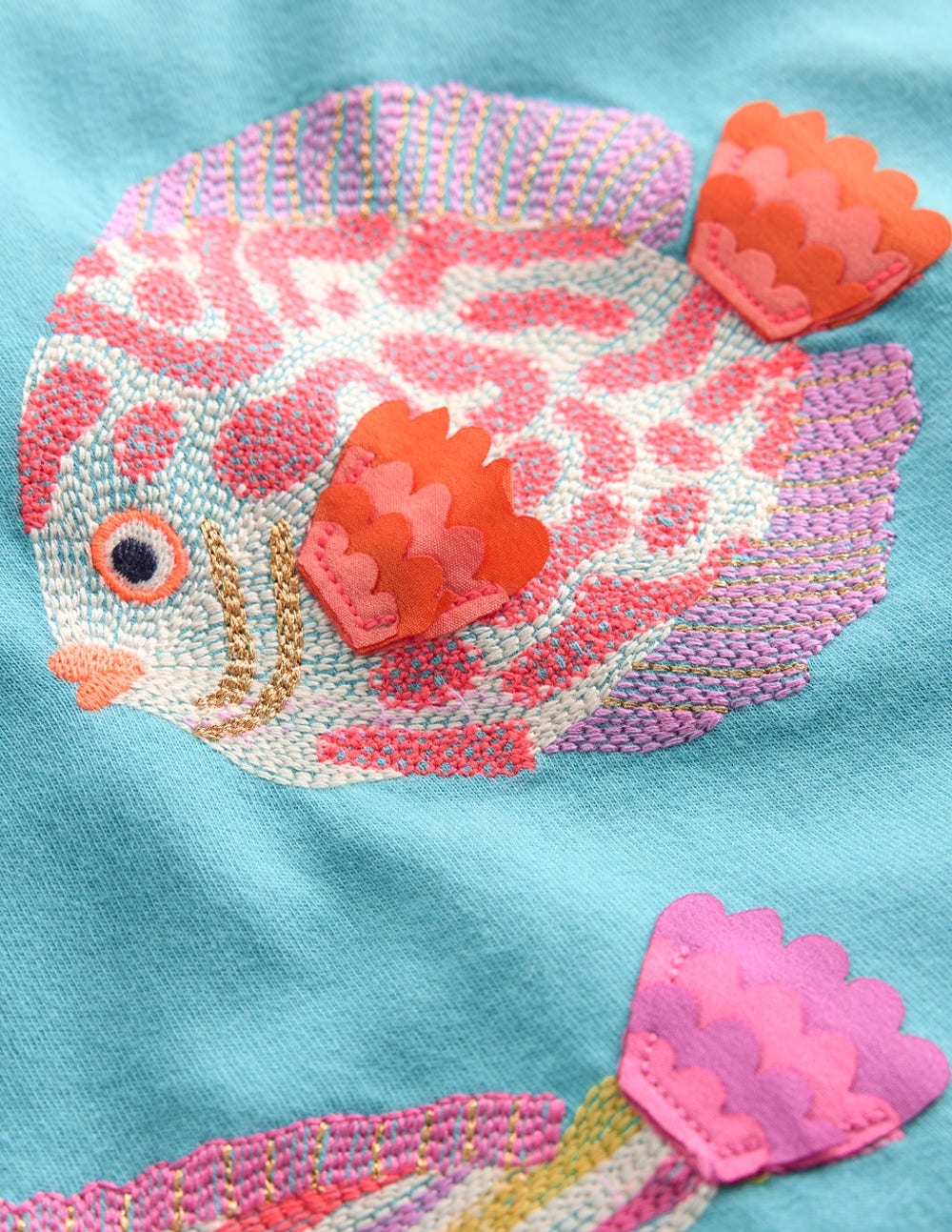 Puff Sleeve Superstitch Top-Aqua Sea Blue Fish-5