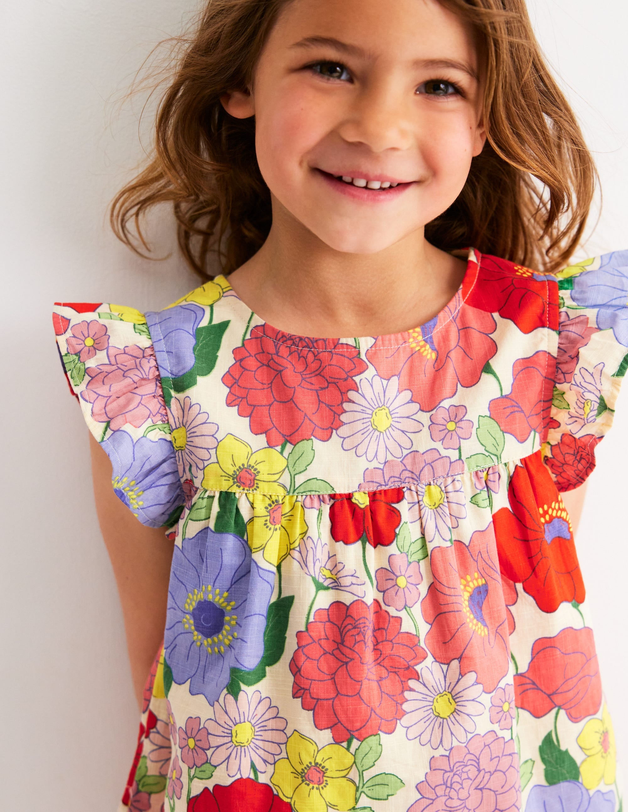 Frill Sleeve Woven Top-Multi Summer Garden - Image 1