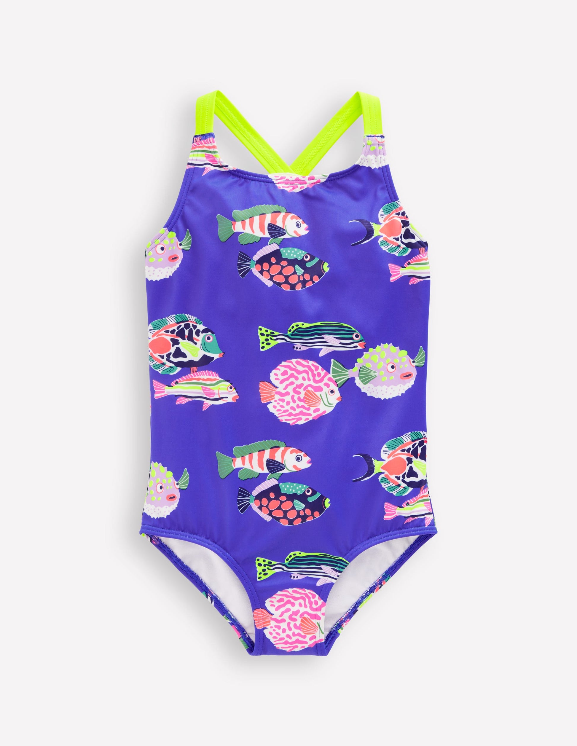 Cross-back Printed Swimsuit-Blue Heron Fish-1