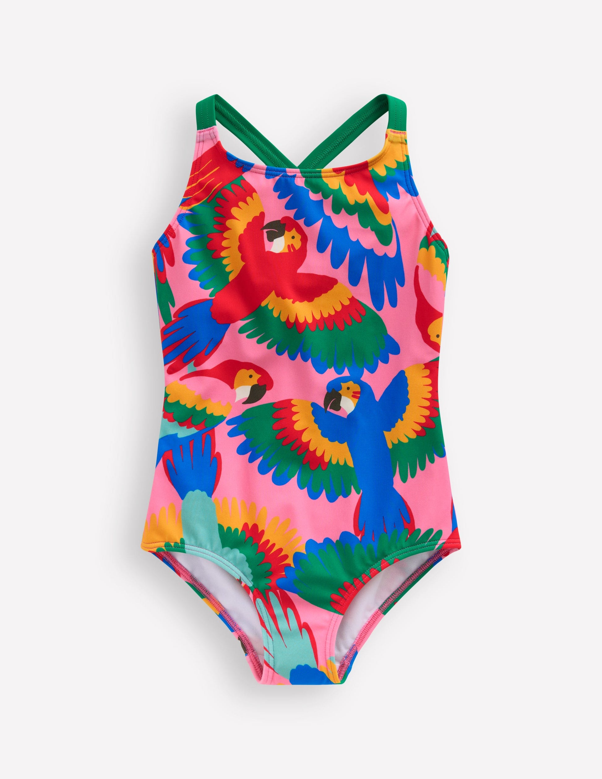 Cross-back Printed Swimsuit-Multi Rainbow Parrot-1
