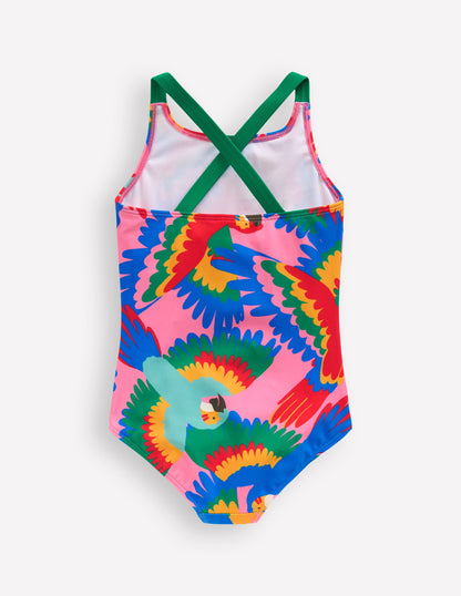 Cross-back Printed Swimsuit-Multi Rainbow Parrot-2