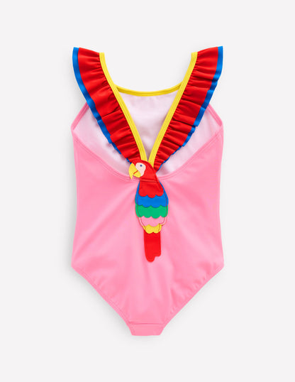 Hallie Frill Strap Swimsuit-Strawberry Pink Parrot-2