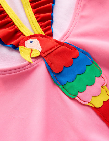 Hallie Frill Strap Swimsuit-Strawberry Pink Parrot-3