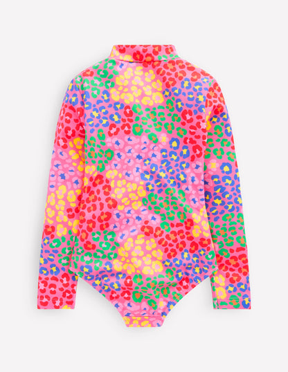 Long-Sleeved Swimsuit-Pink Rainbow Leopard-2