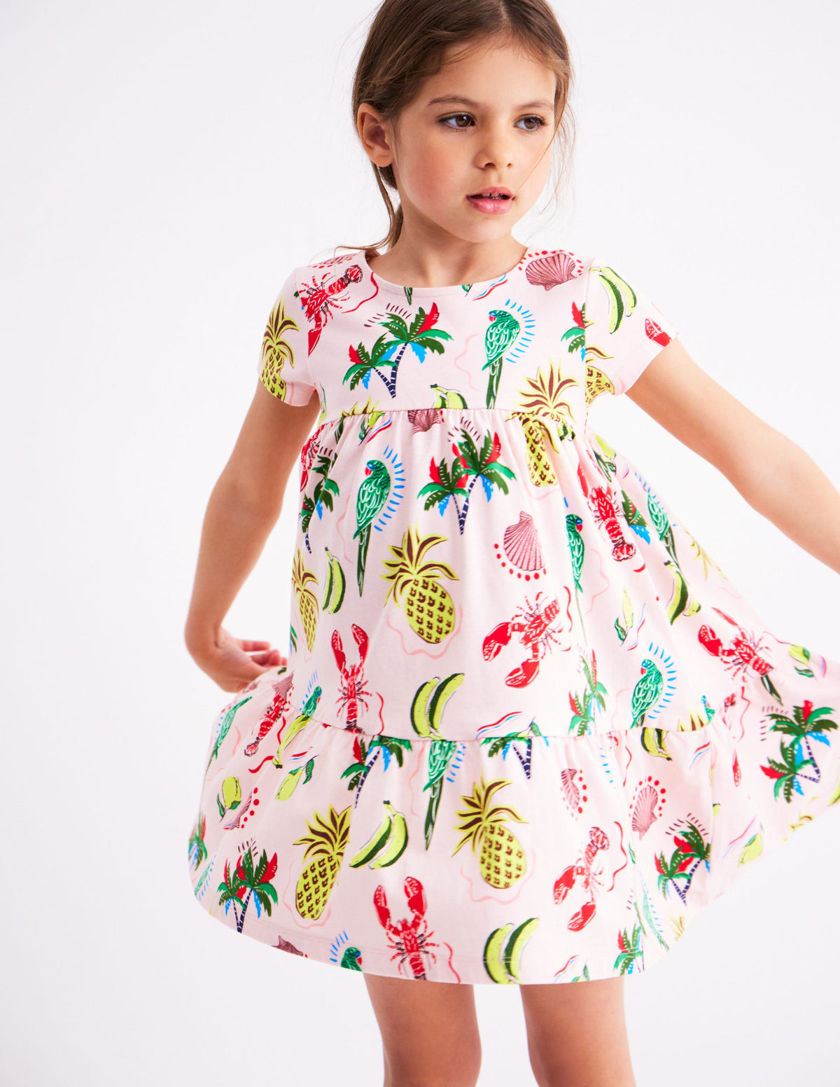 Ariel Twirly Jersey Dress-Chalk Pink Tropical Print - Image 1