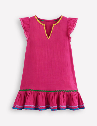 Emmy Woven Beach Dress-Raspberry Pink-1