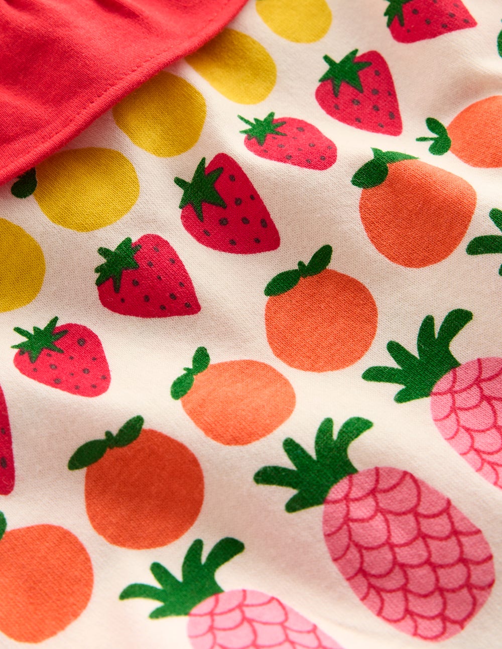 Ruffle Neck Jersey Dress-Ivory Fruit Stripe