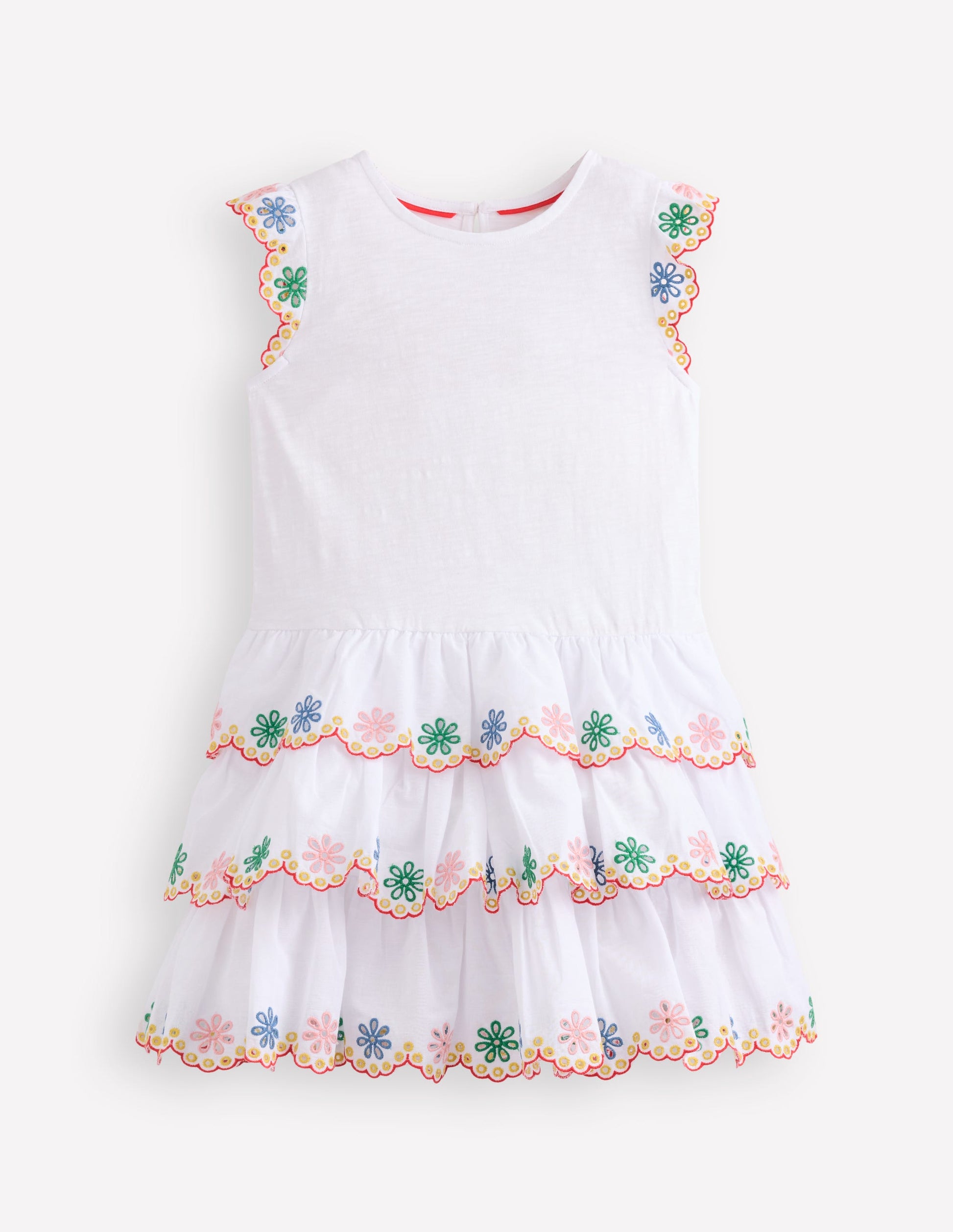 Broderie Mix Jersey Dress-White Rainbow-1