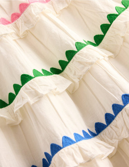 Ruffle Midi Skirt-Soft Ivory Rainbow-3