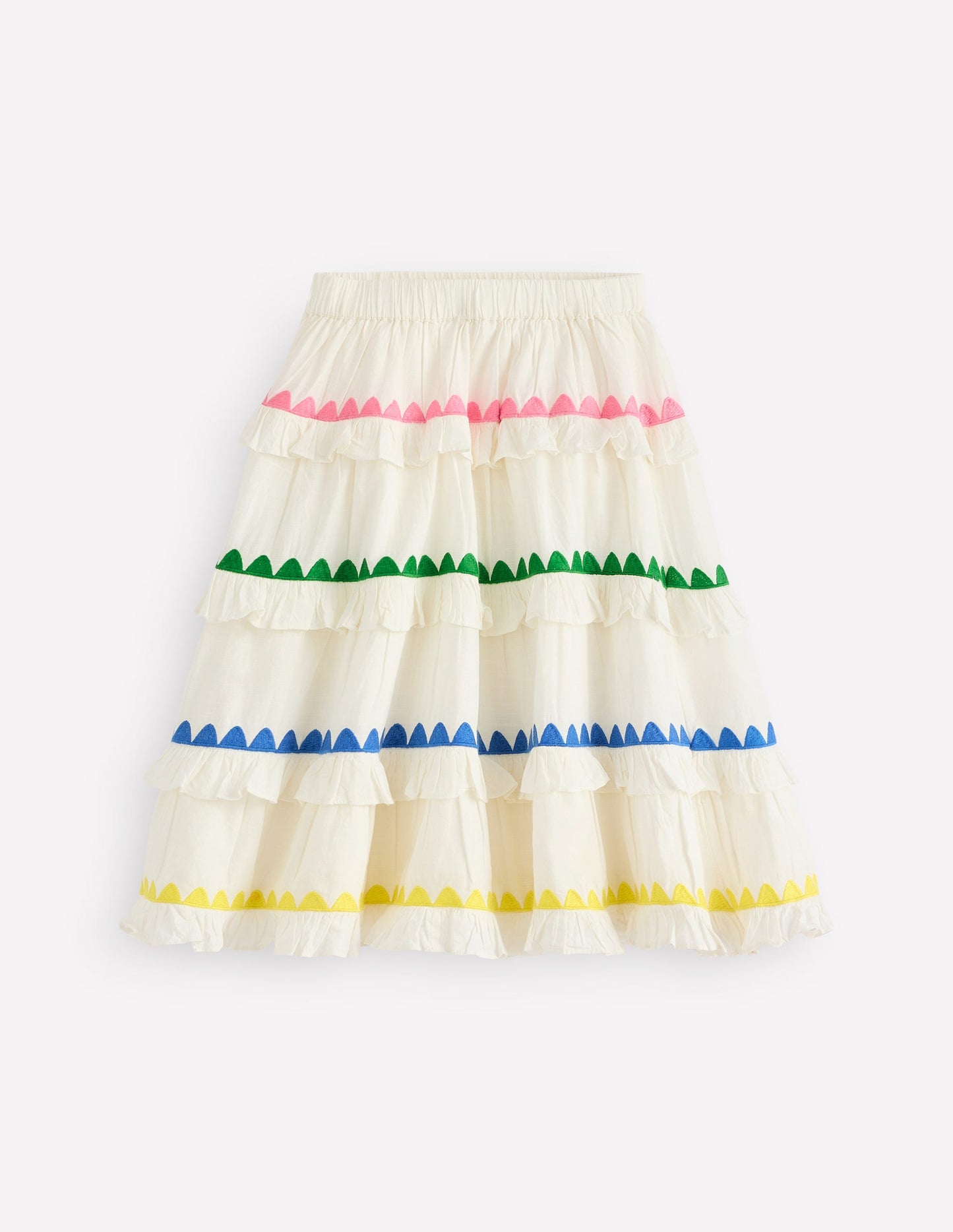 Ruffle Midi Skirt-Soft Ivory Rainbow