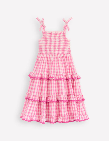 Odette Tiered Woven Sundress-Pink Gingham Daisies-1