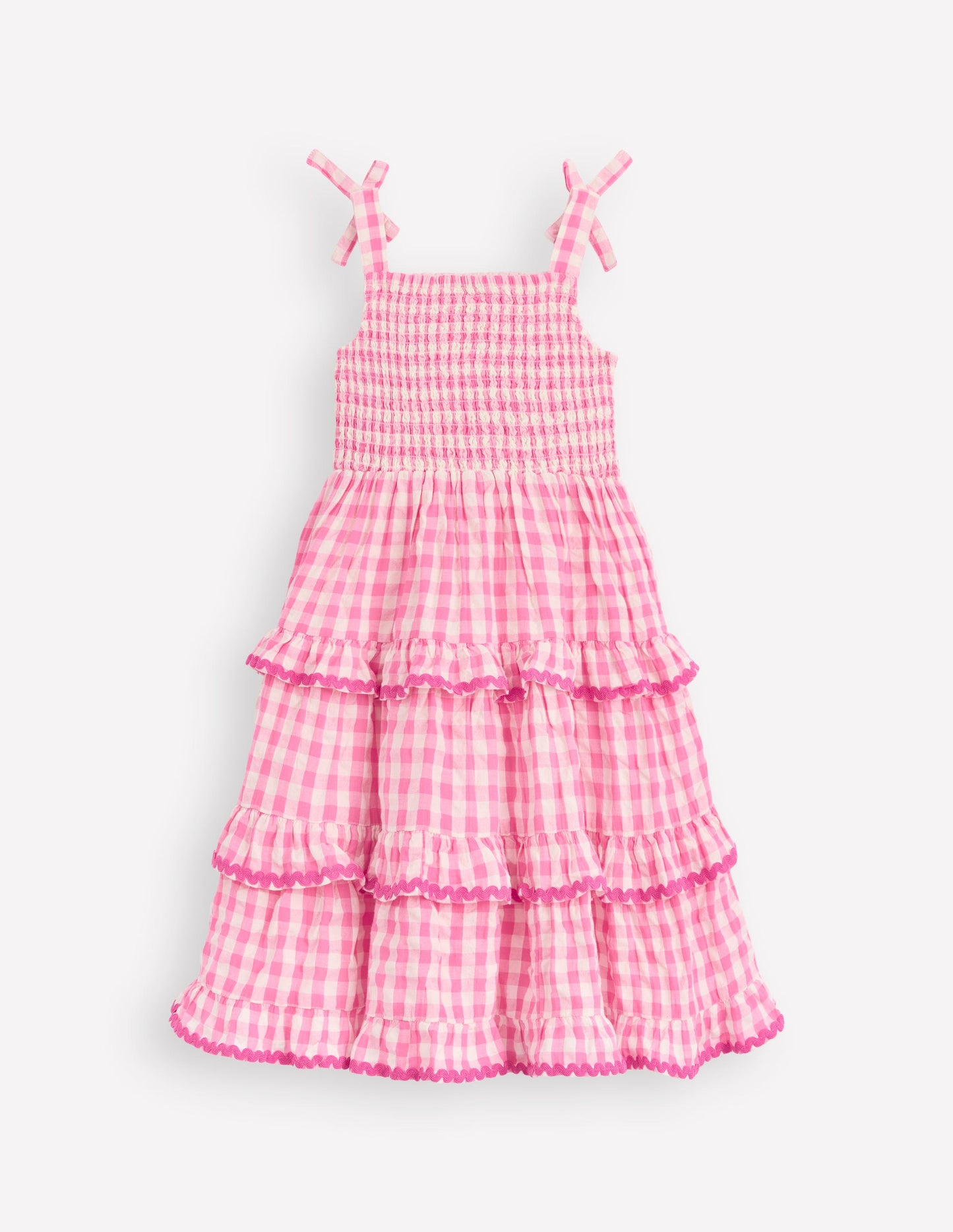 Odette Tiered Woven Sundress-Pink Gingham Daisies