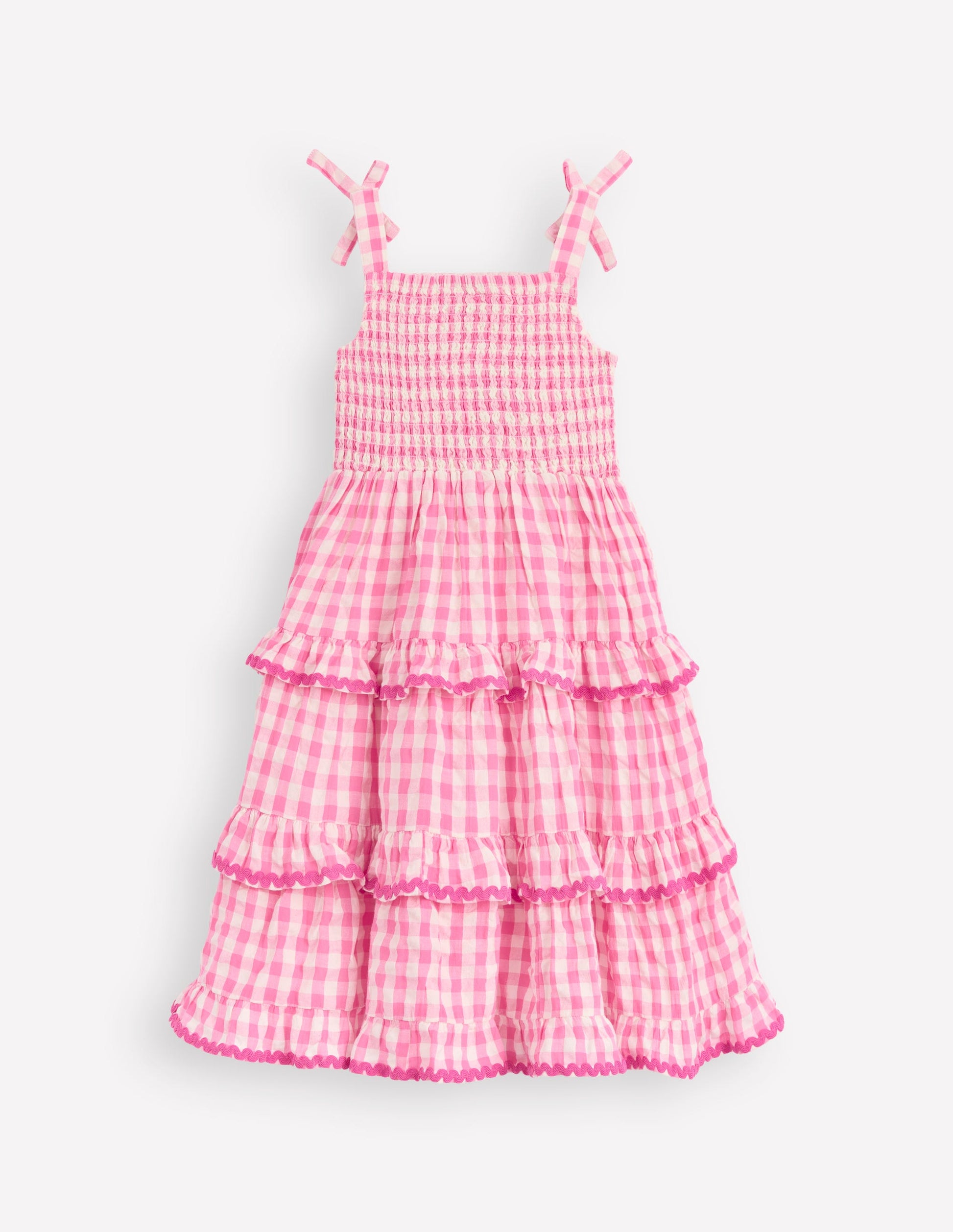 Odette Tiered Woven Sundress-Pink Gingham Daisies-2