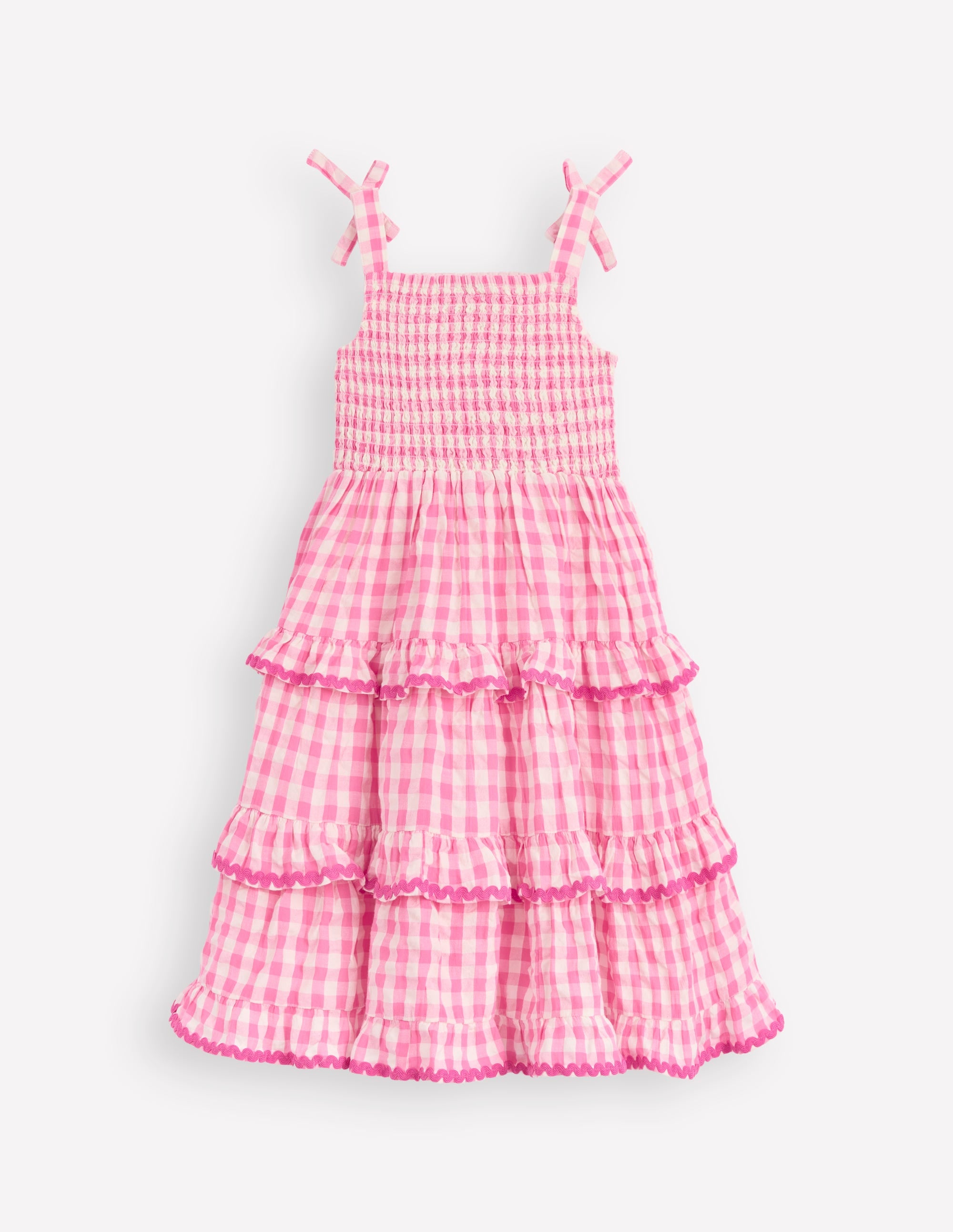 Odette Tiered Woven Sundress-Pink Gingham Daisies - Image 2