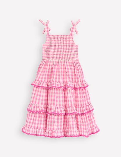 Odette Tiered Woven Sundress-Pink Gingham Daisies-2