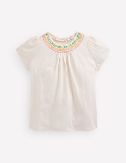 Jersey Smocked Top-Soft Ivory-1