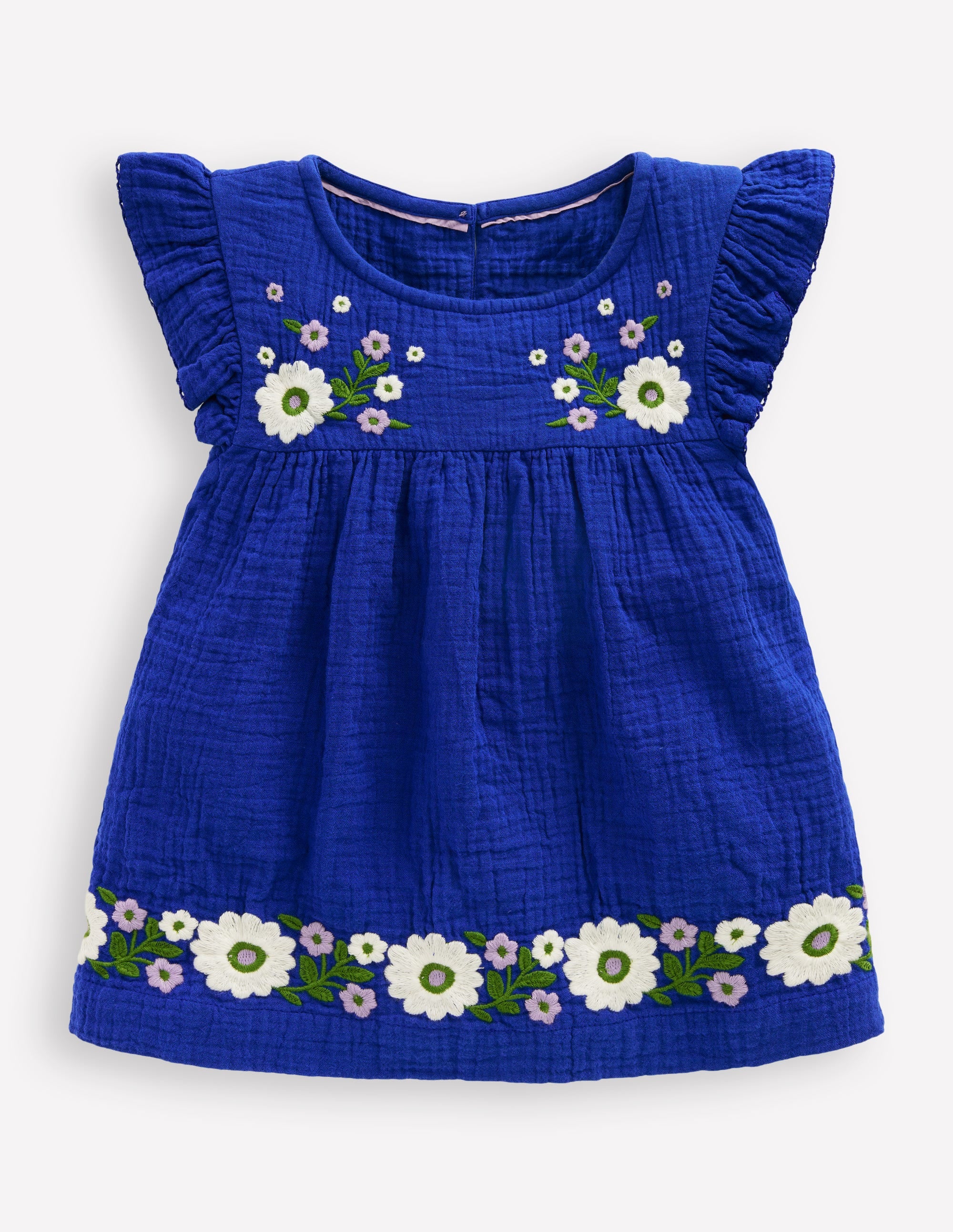Double Cloth Frill Sleeve Top-Kingfisher Blue Embroidered - Image 4