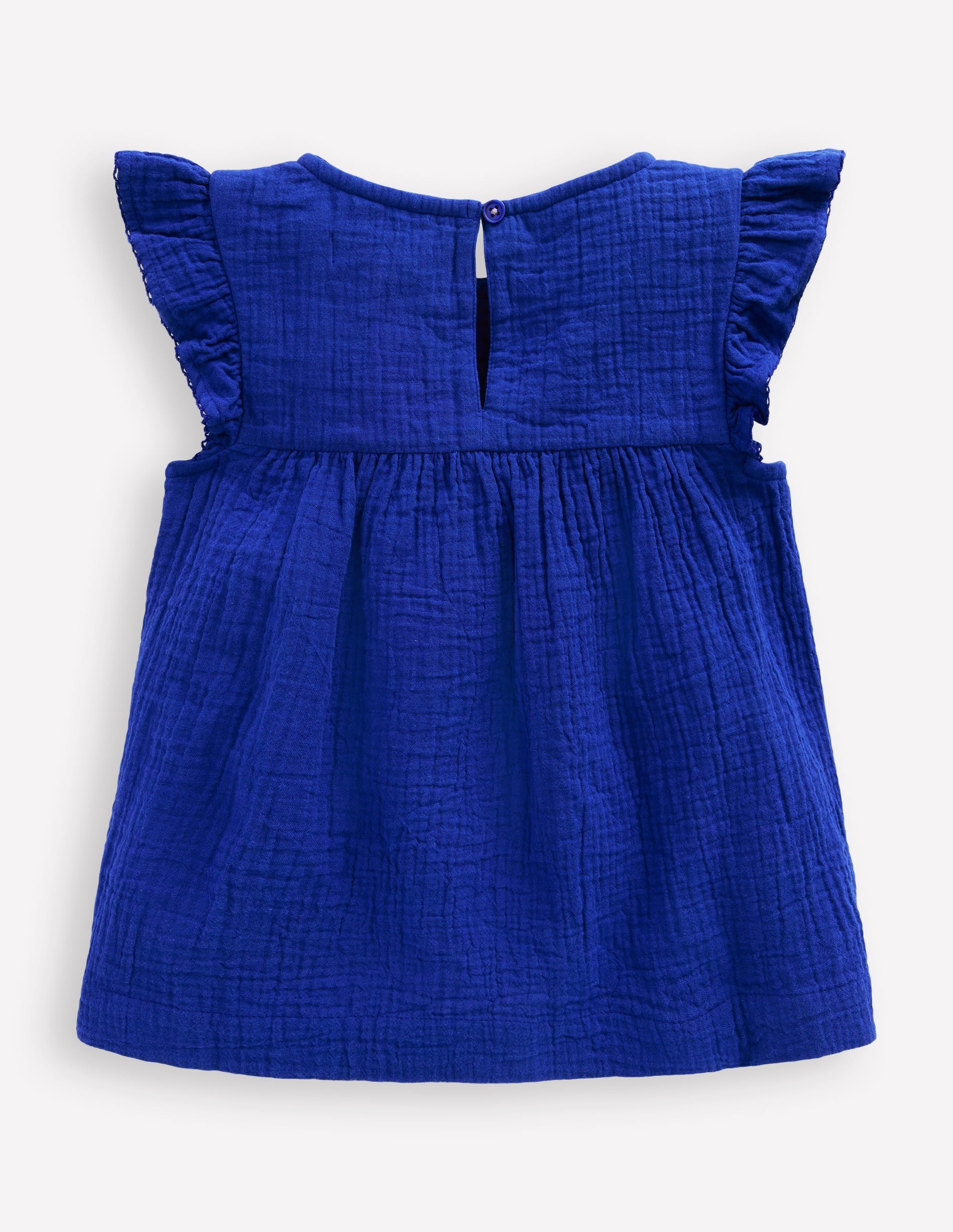 Double Cloth Frill Sleeve Top-Kingfisher Blue Embroidered - Image 5