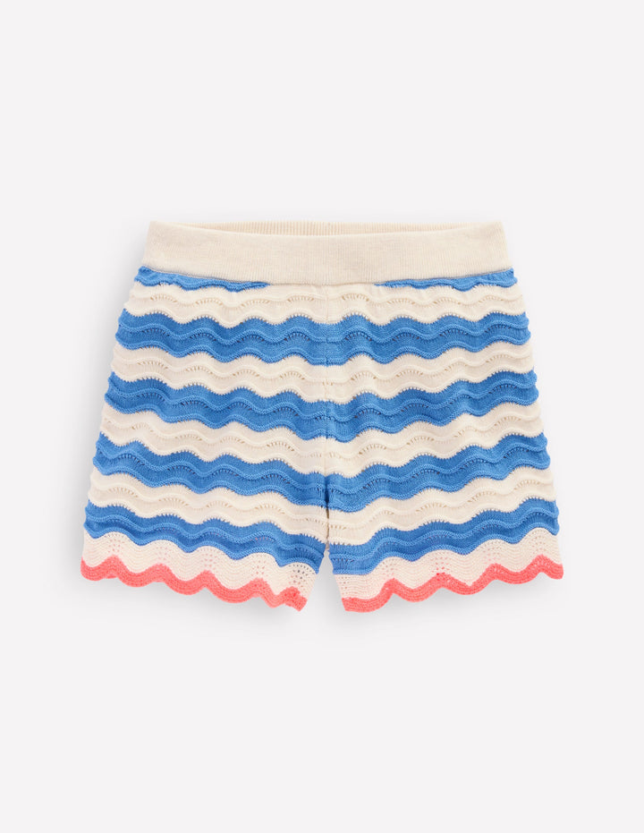 Crochet Knitted Shorts-Blue/ivory Stripe