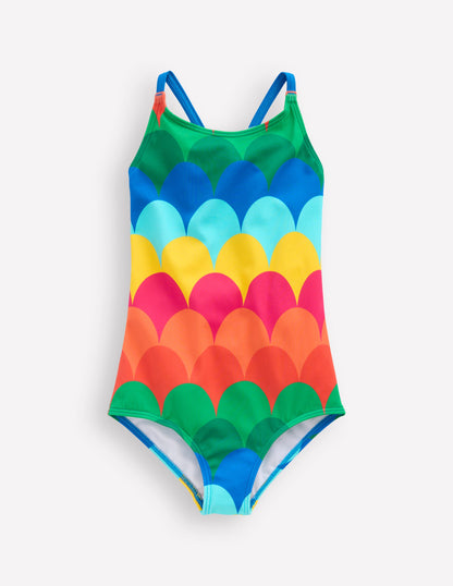 Selena Rainbow Strap Swimsuit-Multi Scallop Stripe-1