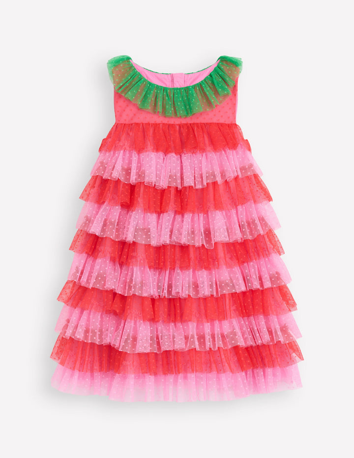 Strawberry Tulle Dress-Red/Pink