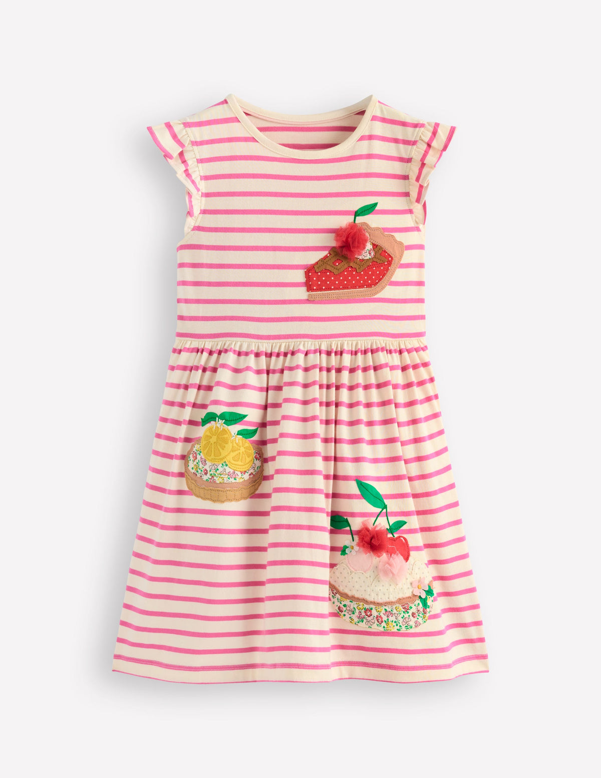 Flutter Sleeve Appliqué Dress-Pink Stripe Cakes - Image 1