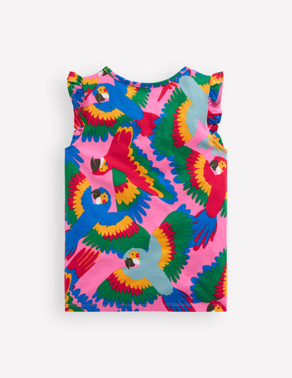 Frill Sleeve Printed Tee-Multi Rainbow Parrot-2