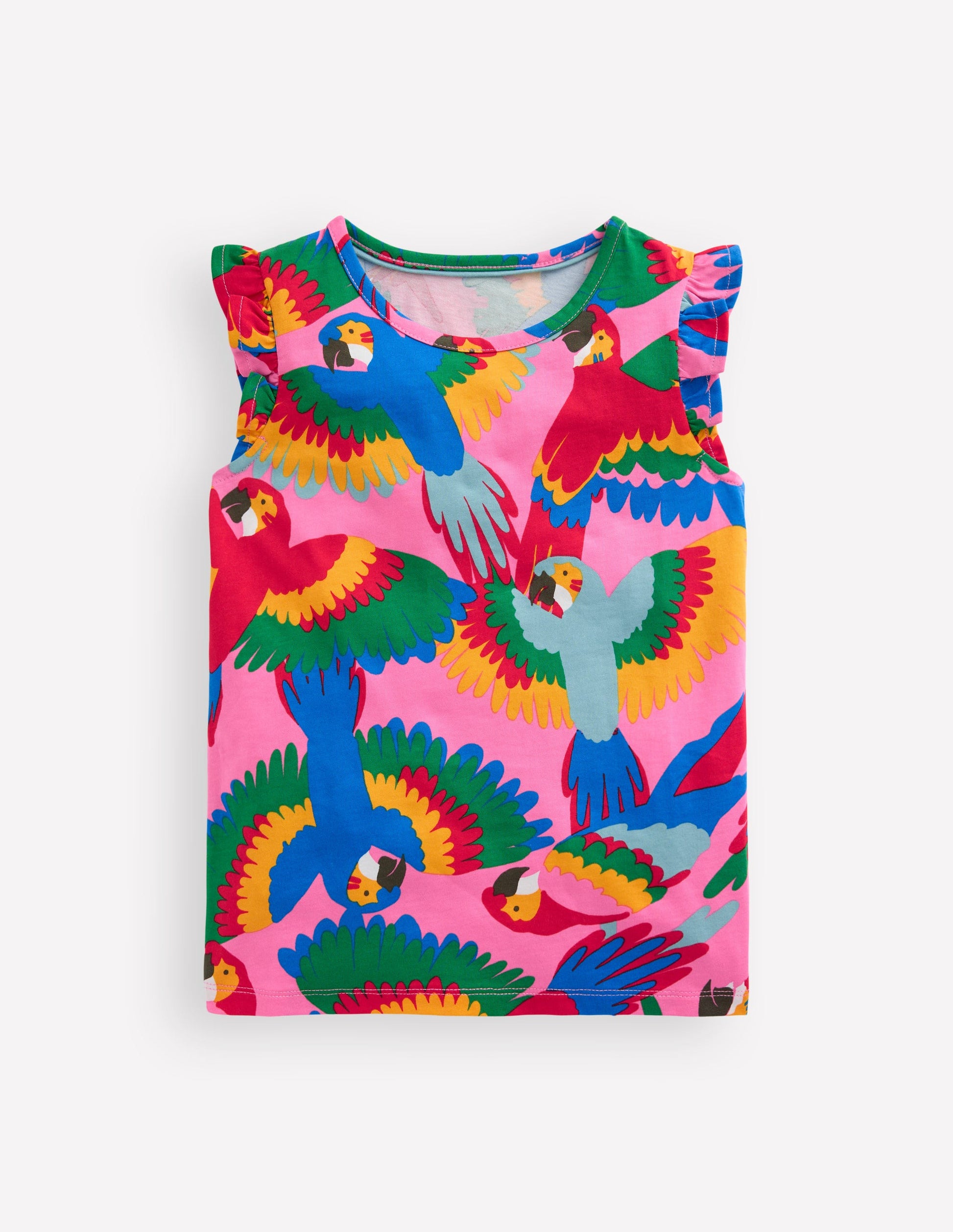 Frill Sleeve Printed Tee-Multi Rainbow Parrot-1