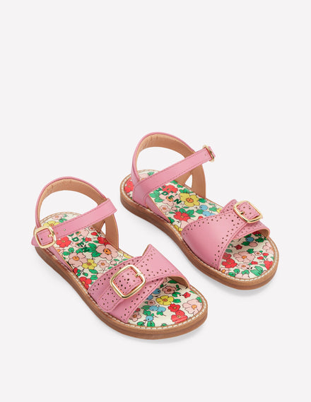 Leather Buckle Sandals-Sea Pink