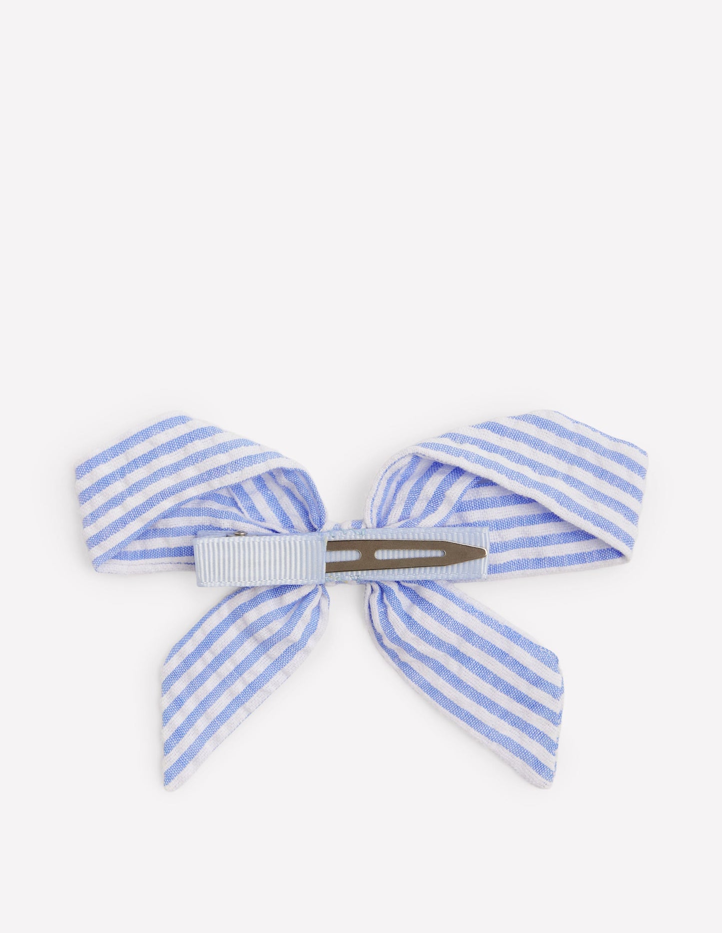 Striped Hair Bow-Blue Ticking