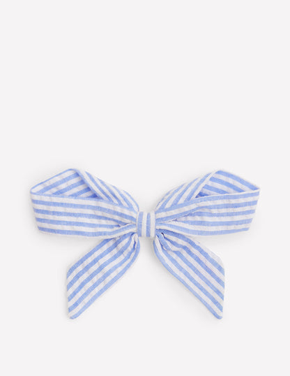 Striped Hair Bow-Blue Ticking