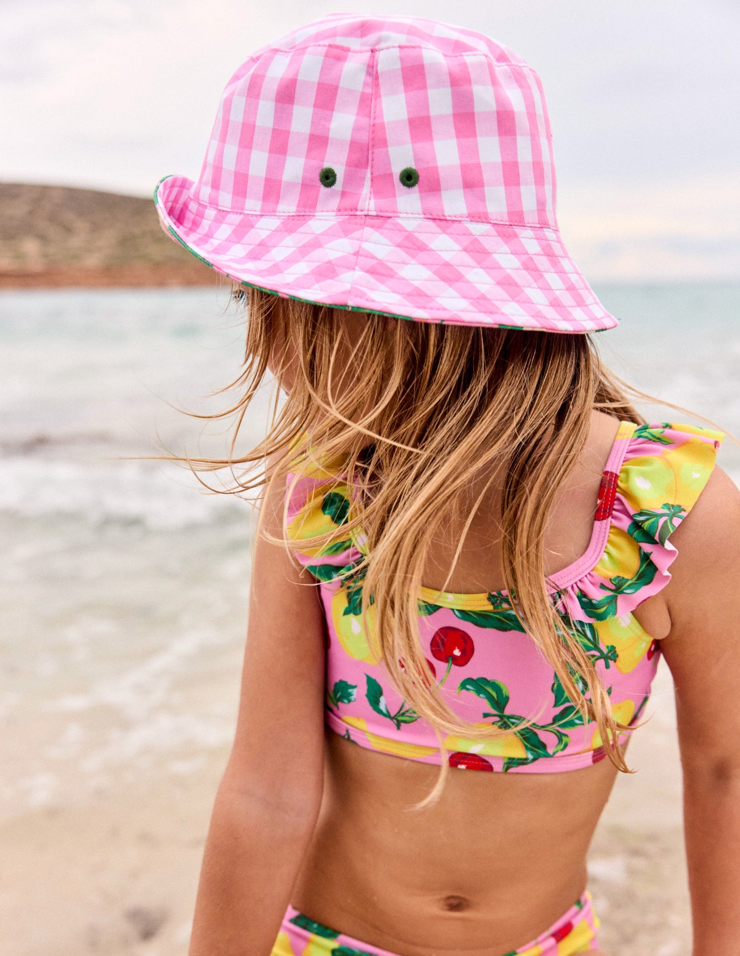 Bucket Hat-Pink Strawberry Gingham