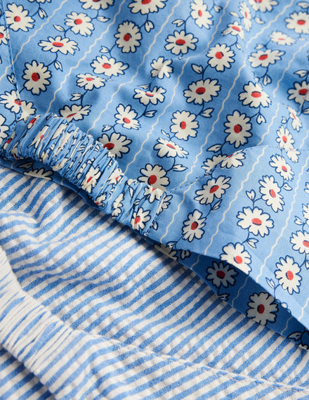 2 Pack Headscarves-Blue Daisy Stripe